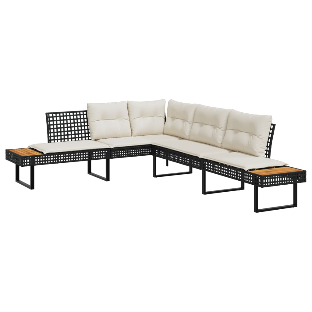 L-formet havesofa med hynder polyrattan og akacietræ sort