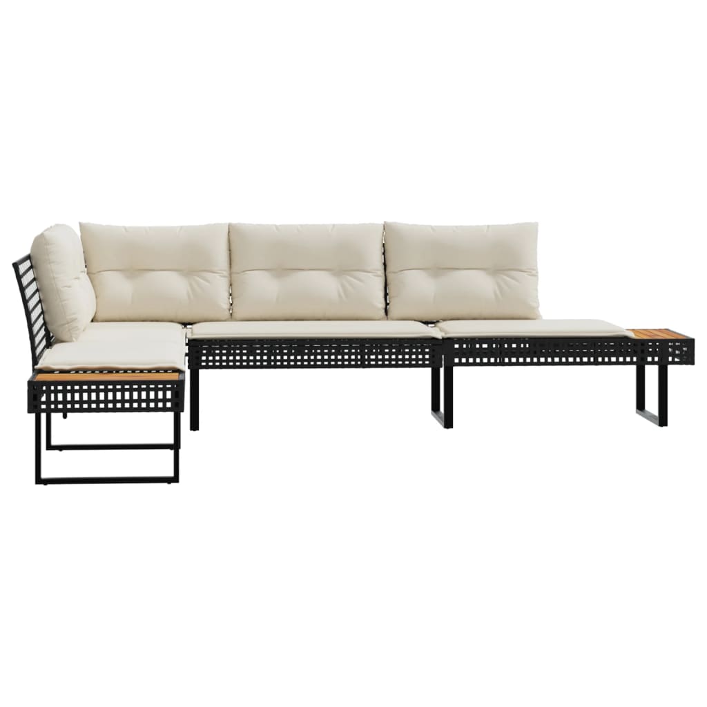 L-formet havesofa med hynder polyrattan og akacietræ sort