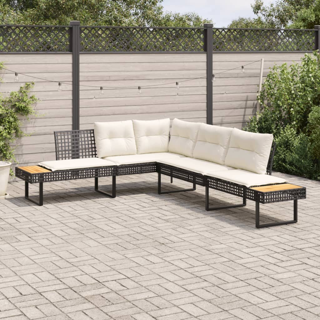 L-formet havesofa med hynder polyrattan og akacietræ sort billede