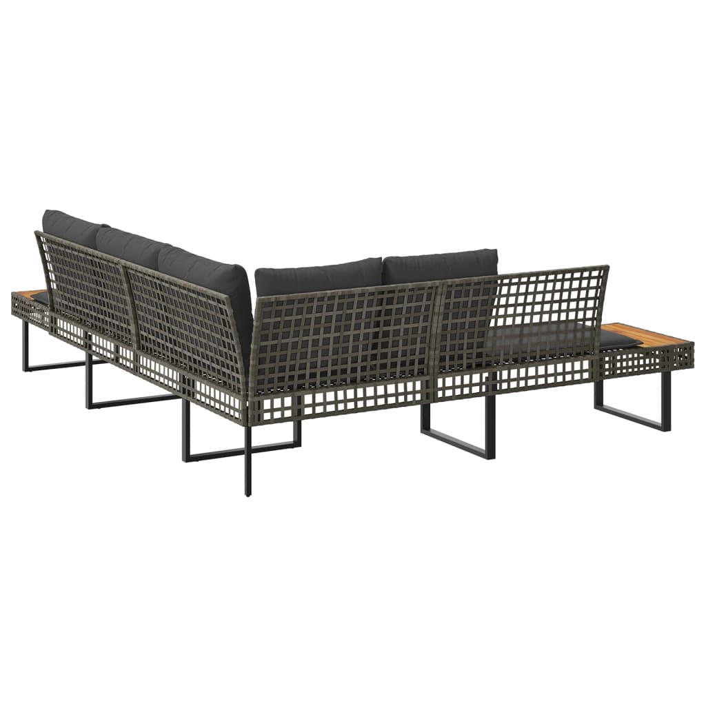 L-formet havesofa med hynder polyrattan og akacietræ grå