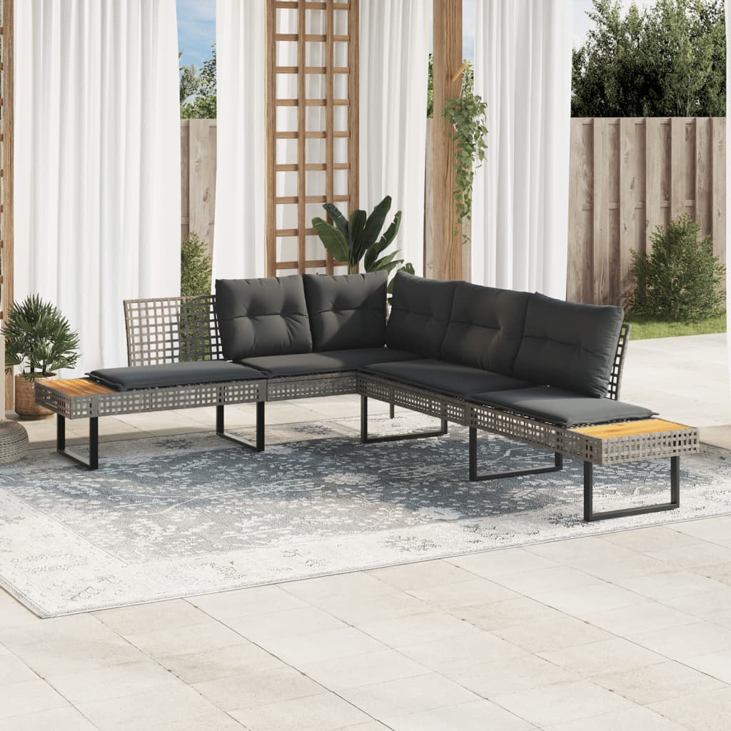 L-formet havesofa med hynder polyrattan og akacietræ grå billede