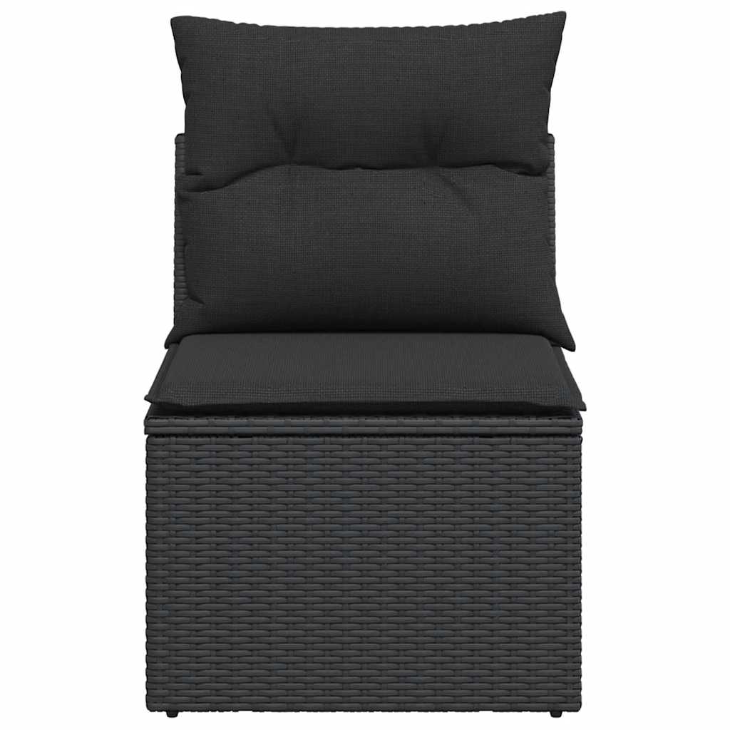 havesofa uden armlæn med hynder sort polyrattan