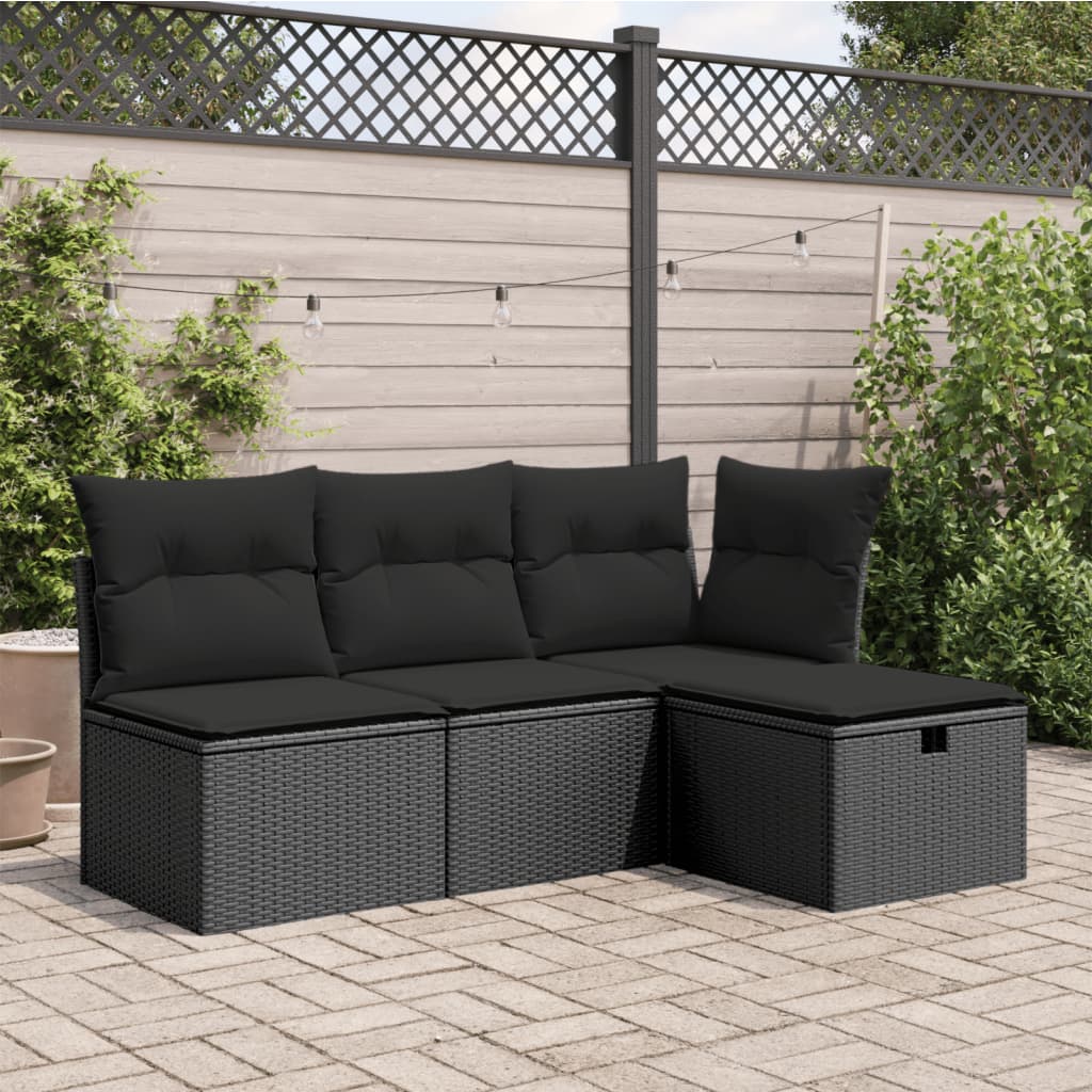 Haveskammel Med Hynde 55X55X37 Cm Polyrattan Beige - Sort / med opbevaring