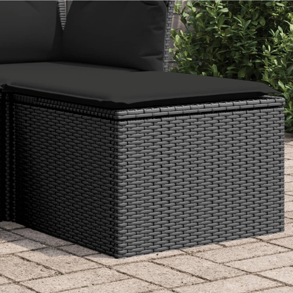 haveskammel med hynde sort 55x55x37 cm polyrattan billede