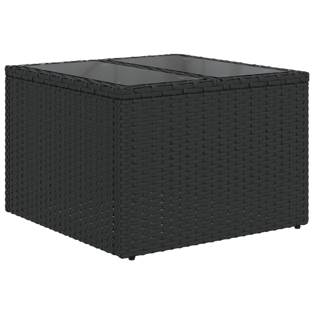 havebord med glasplade sort 55x55x37 cm polyrattan
