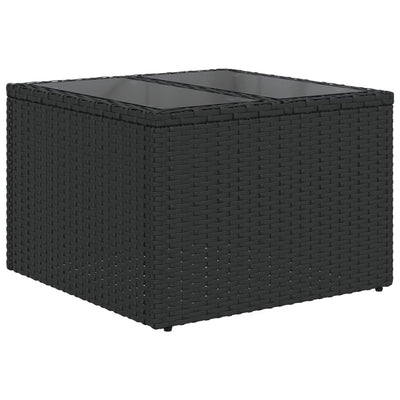 havebord med glasplade sort 55x55x37 cm polyrattan