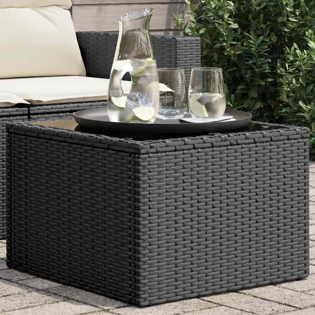 havebord med glasplade sort 55x55x37 cm polyrattan billede