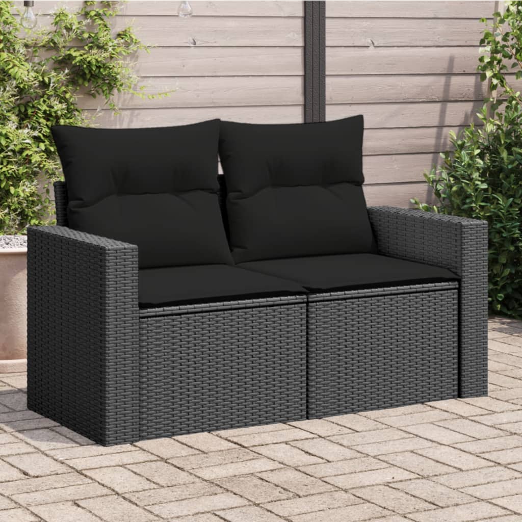 havesofa med hynder 2-personers sort polyrattan billede