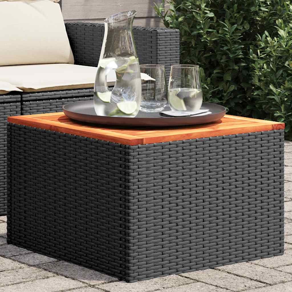havebord sort 55x55x37 cm polyrattan og akacietræ billede