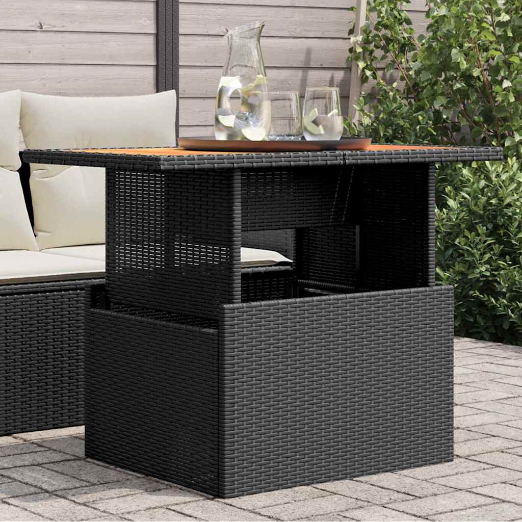 havebord 100x55x73 cm polyrattan og akacietræ sort billede