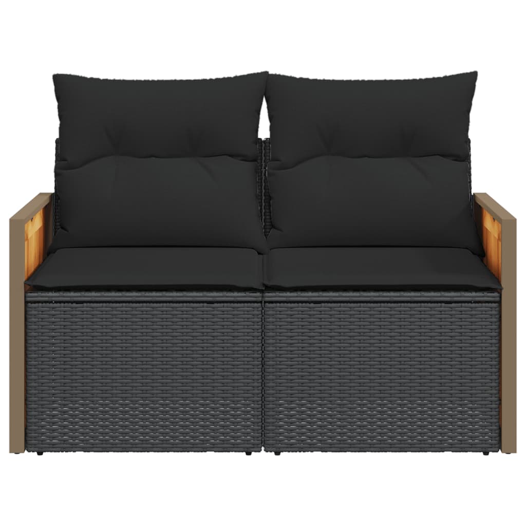 2-personers havesofa med hynder polyrattan sort