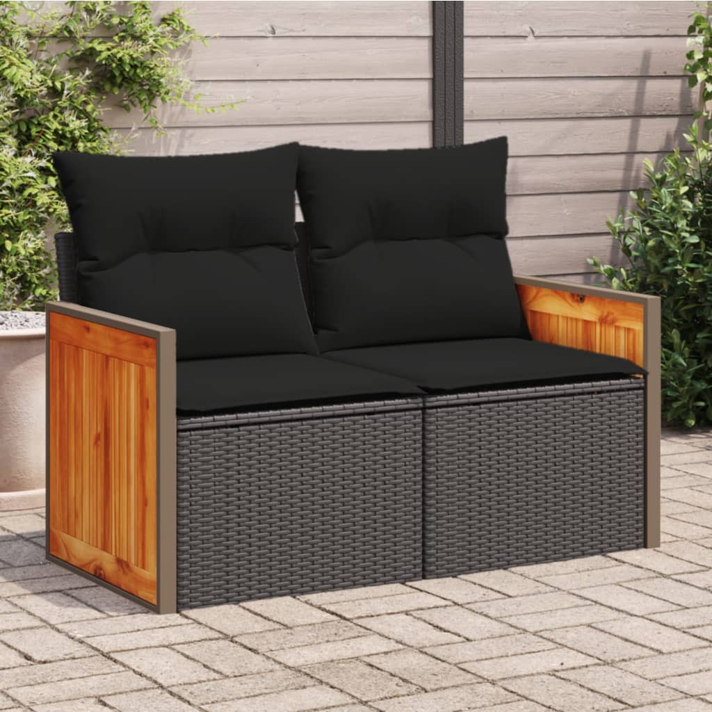 2-personers havesofa med hynder polyrattan sort
