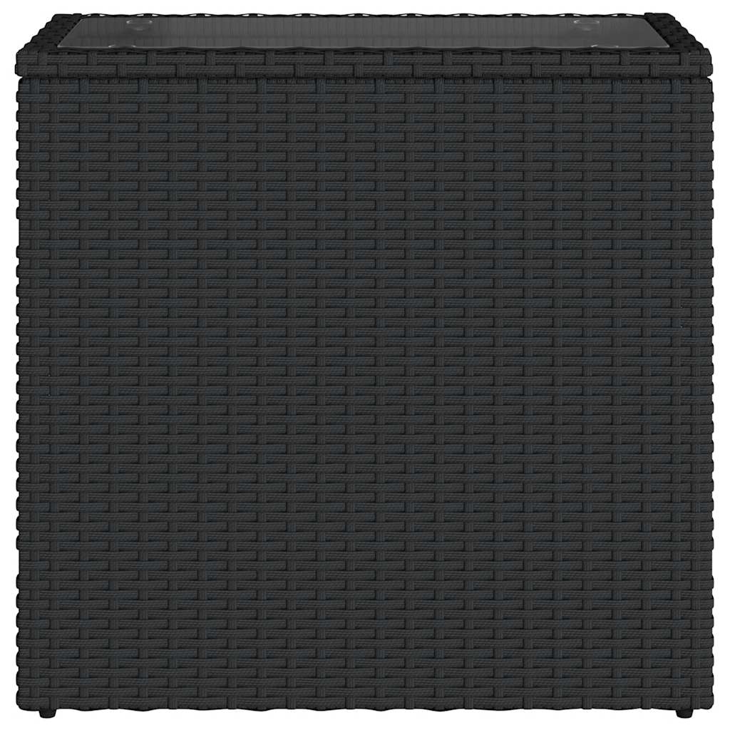 havebord med glastop 58x27,5x55 cm polyrattan sort