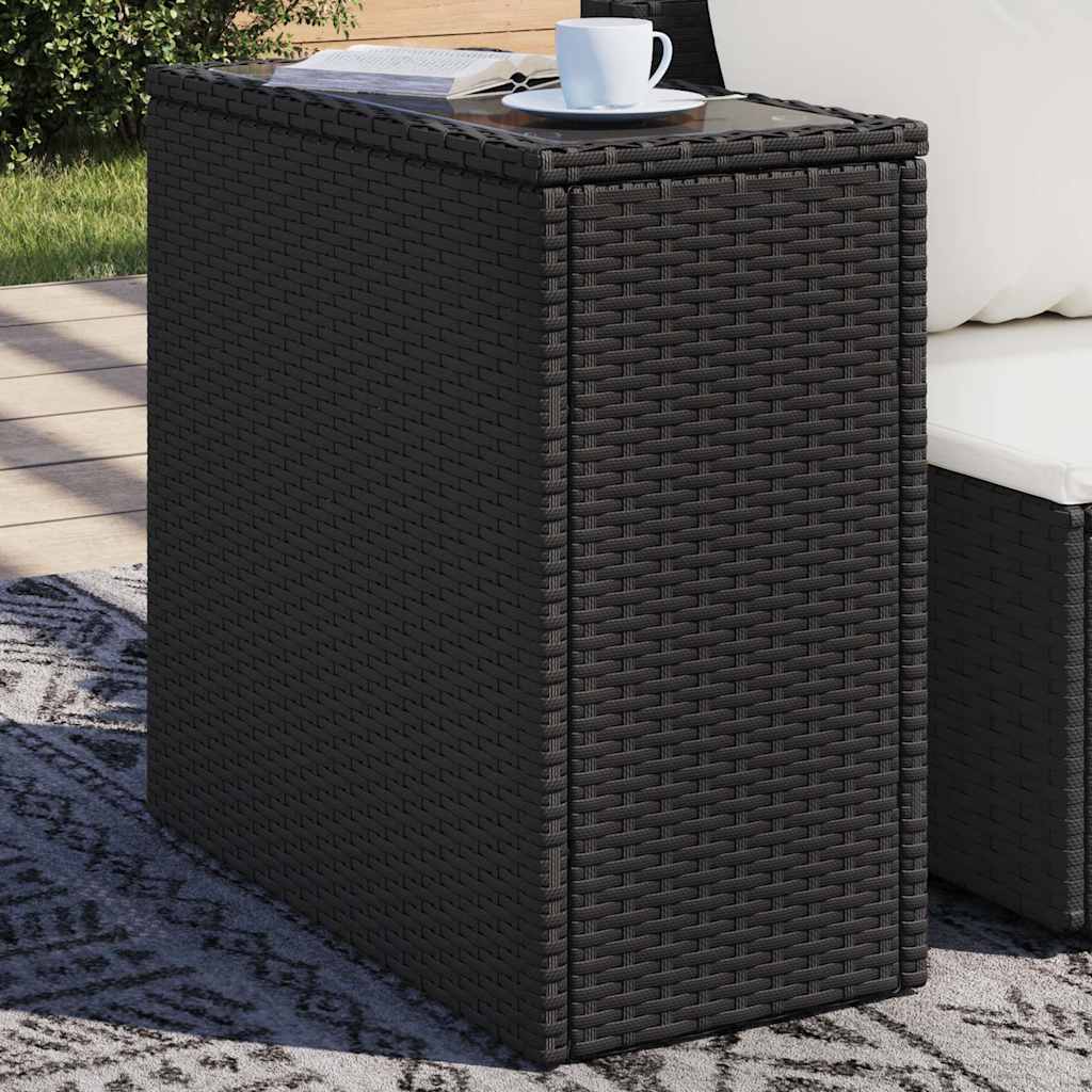 Havebord i polyrattan med glastop 58 × 27,5 × 55 cm - sort