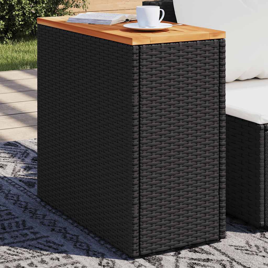Havesidebord i polyrattan med træplade - sort 58 × 27,5 × 55 cm