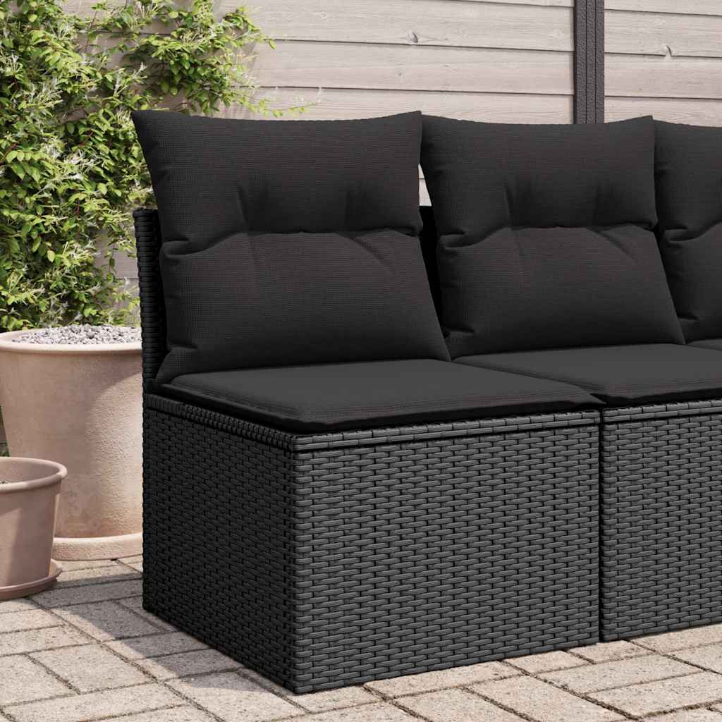 havestol uden armlæn med hynder sort polyrattan billede