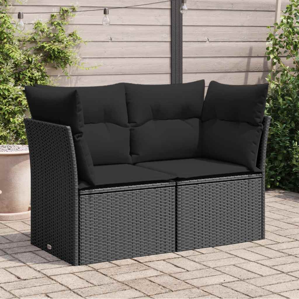 havesofa med hynder 2-personers sort polyrattan billede