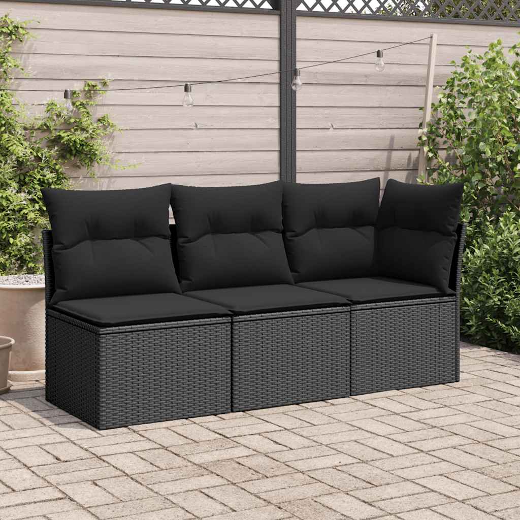 havesofa med hynder 3-personers sort polyrattan