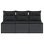 havesofa med hynder 3-personers sort polyrattan