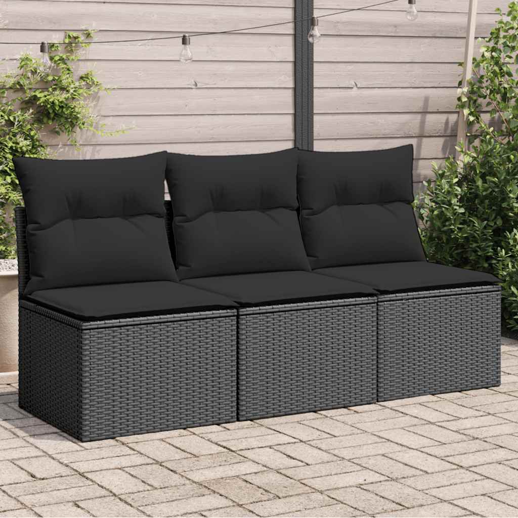 havesofa med hynder 3-personers sort polyrattan billede