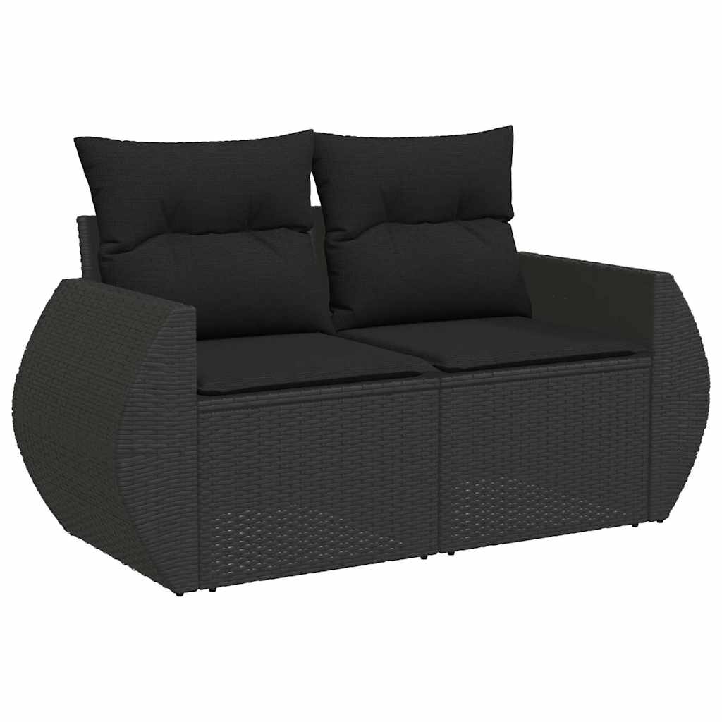 havesofa med hynder 2-personers sort polyrattan