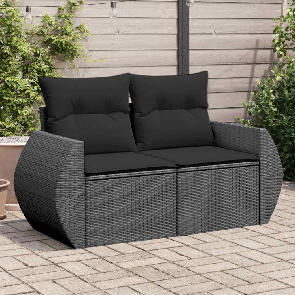 havesofa med hynder 2-personers sort polyrattan billede