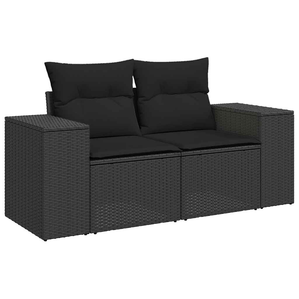 havesofa med hynder 2-personers sort polyrattan