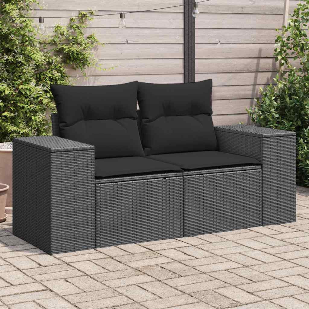 havesofa med hynder 2-personers sort polyrattan billede
