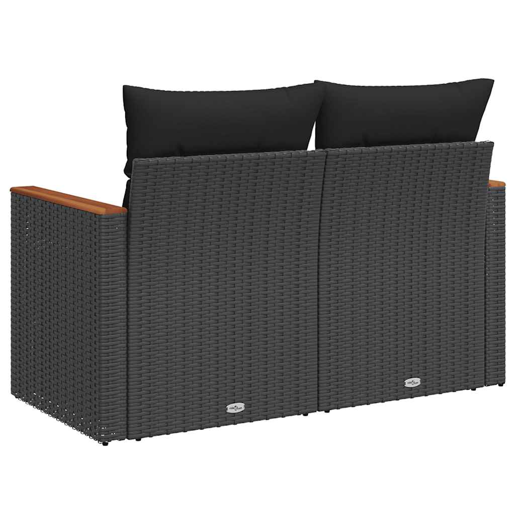 2-personers havesofa med hynder polyrattan sort