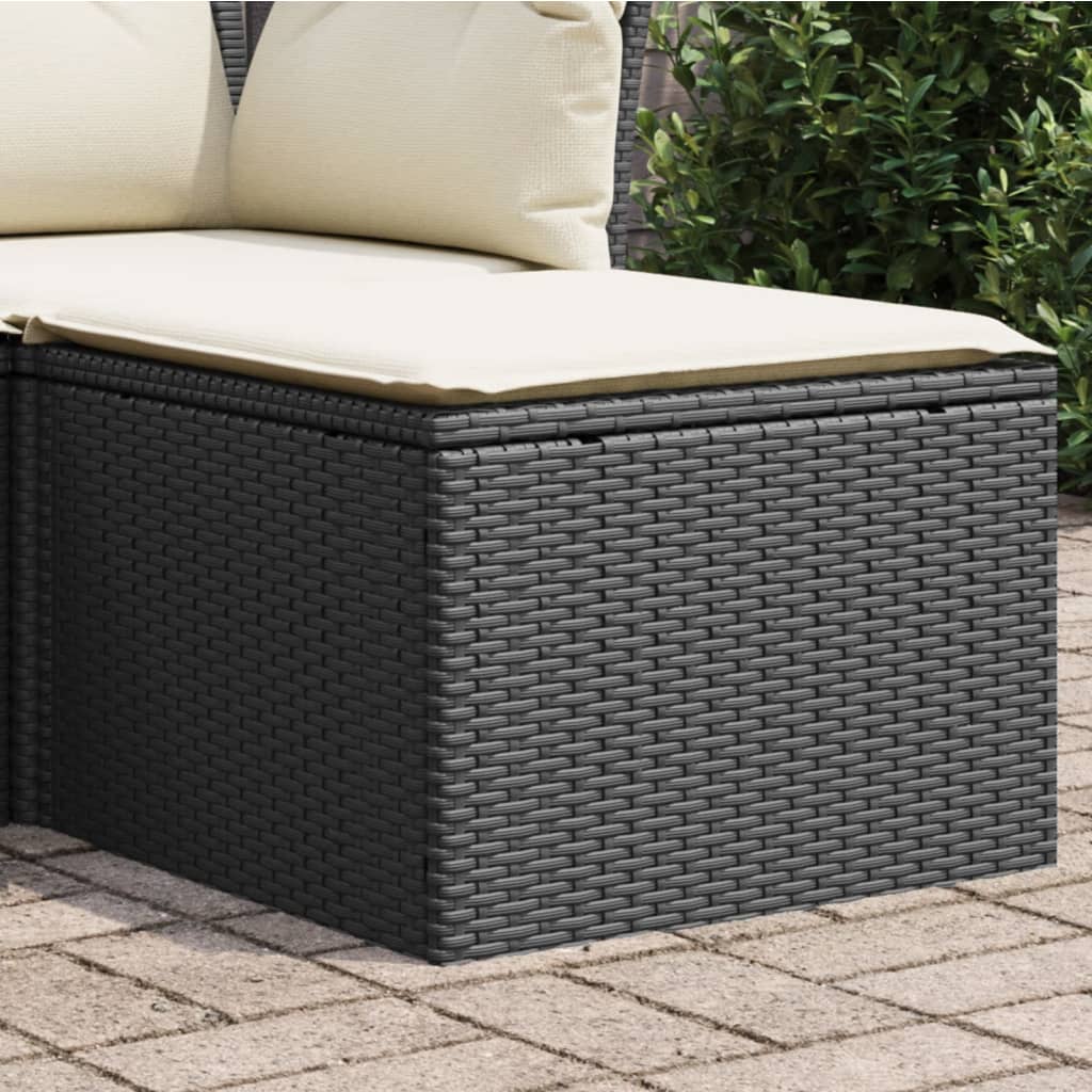 haveskammel med hynde 55x55x37 cm polyrattan sort billede