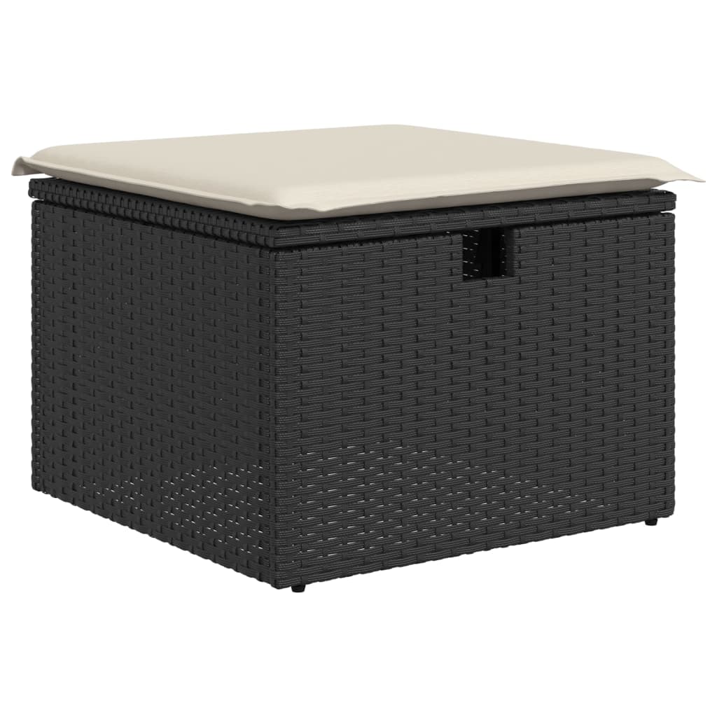 haveskammel med hynde 55x55x37 cm polyrattan sort