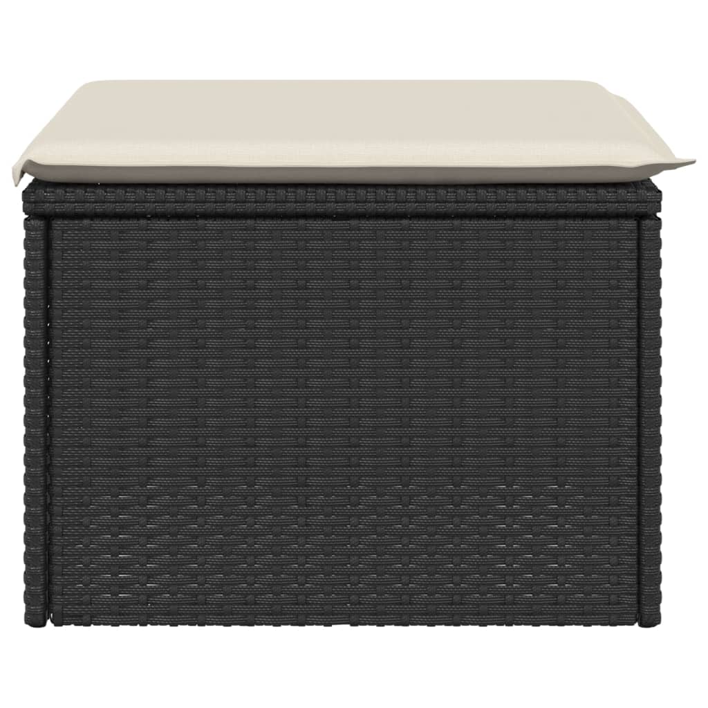 haveskammel med hynde 55x55x37 cm polyrattan sort