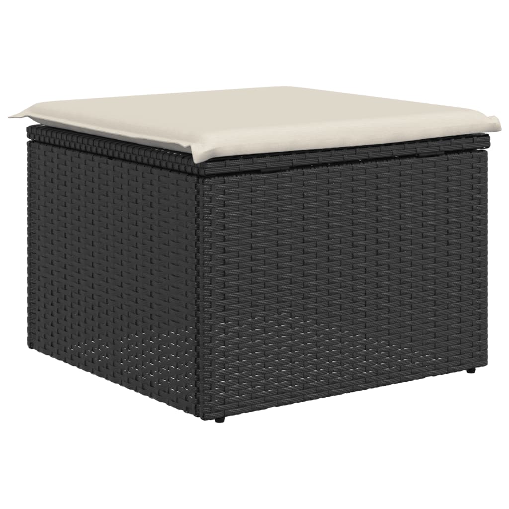 haveskammel med hynde 55x55x37 cm polyrattan sort