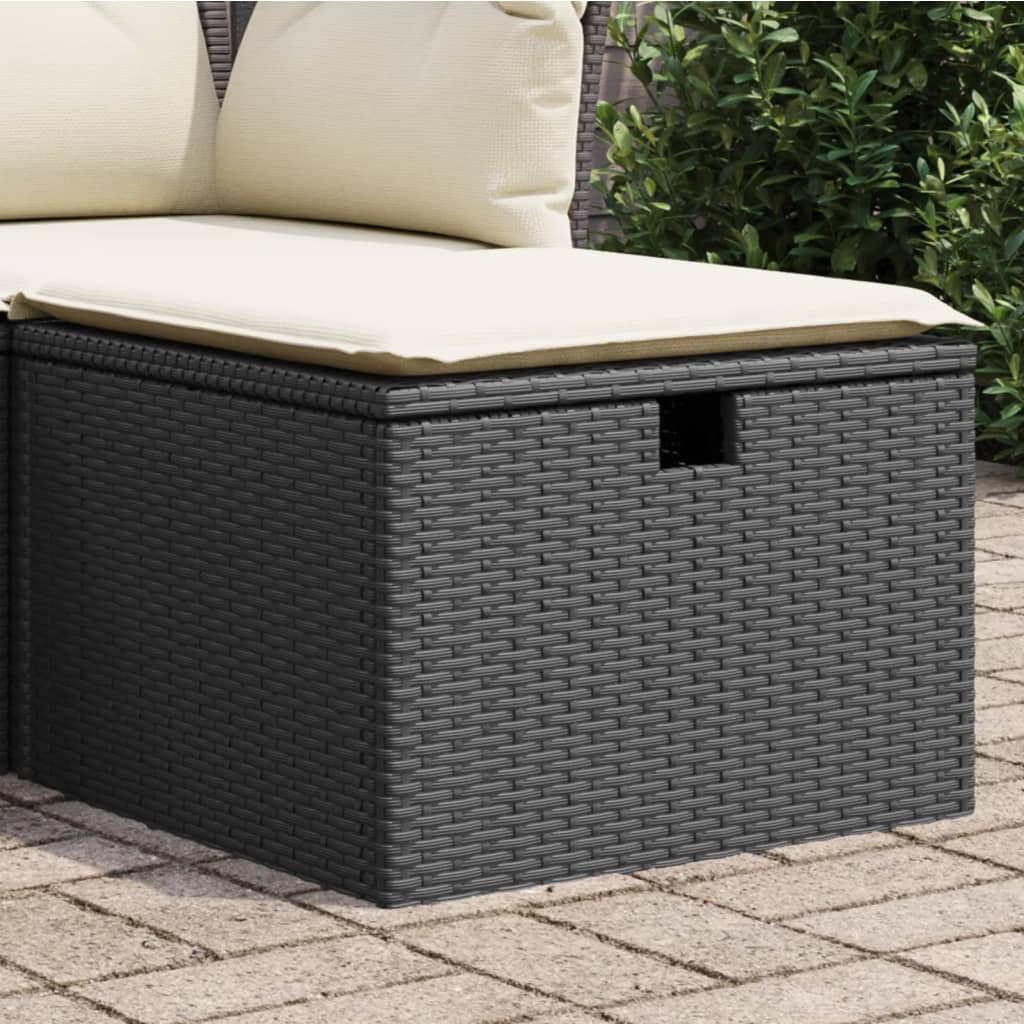 Haveskammel Med Hynde 55X55X37 Cm Polyrattan Beige - Sort og cremefarvet / med opbevaring