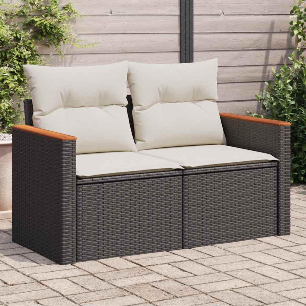 2-personers havesofa med hynder polyrattan sort