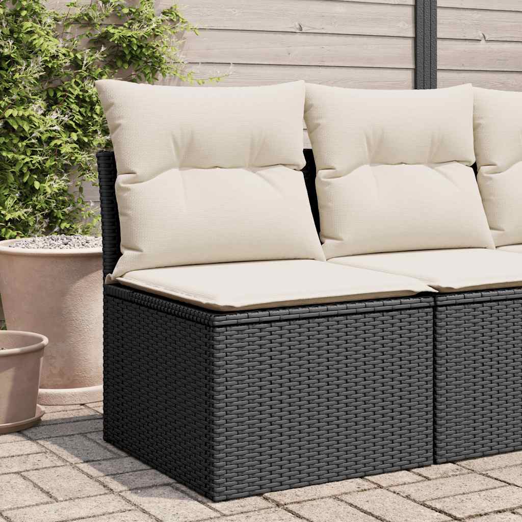 havestol med hynder uden armlæn polyrattan sort billede