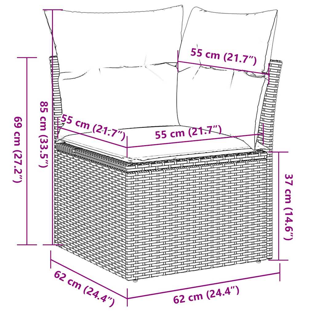 hjørnemodul til havesofa med hynder polyrattan sort