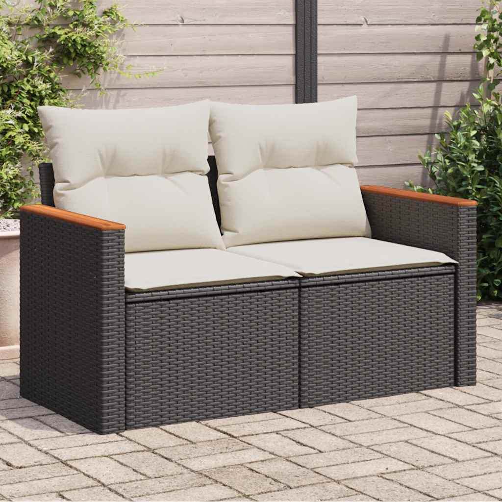 2-personers havesofa med hynder polyrattan sort billede