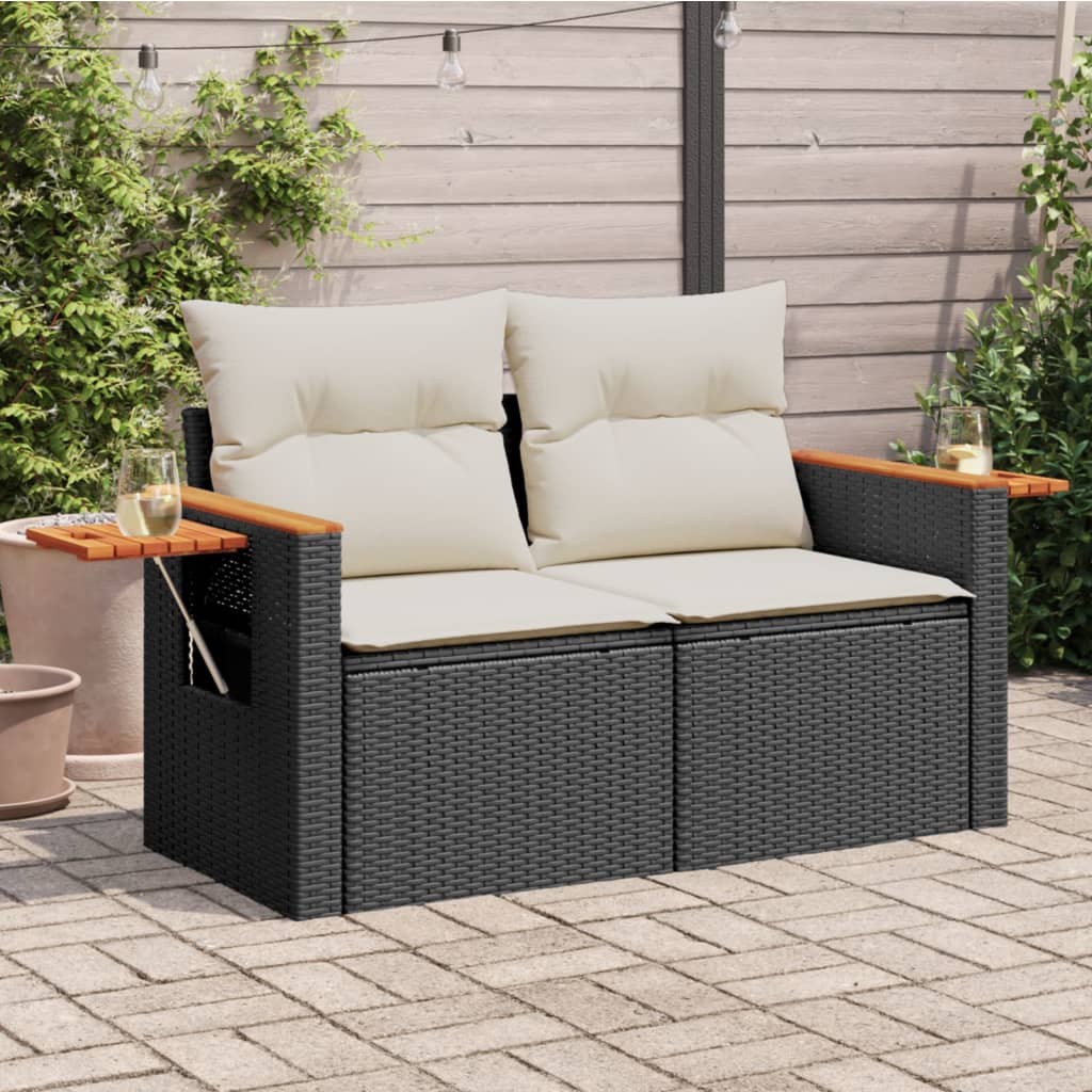 2-personers havesofa med hynder polyrattan sort billede