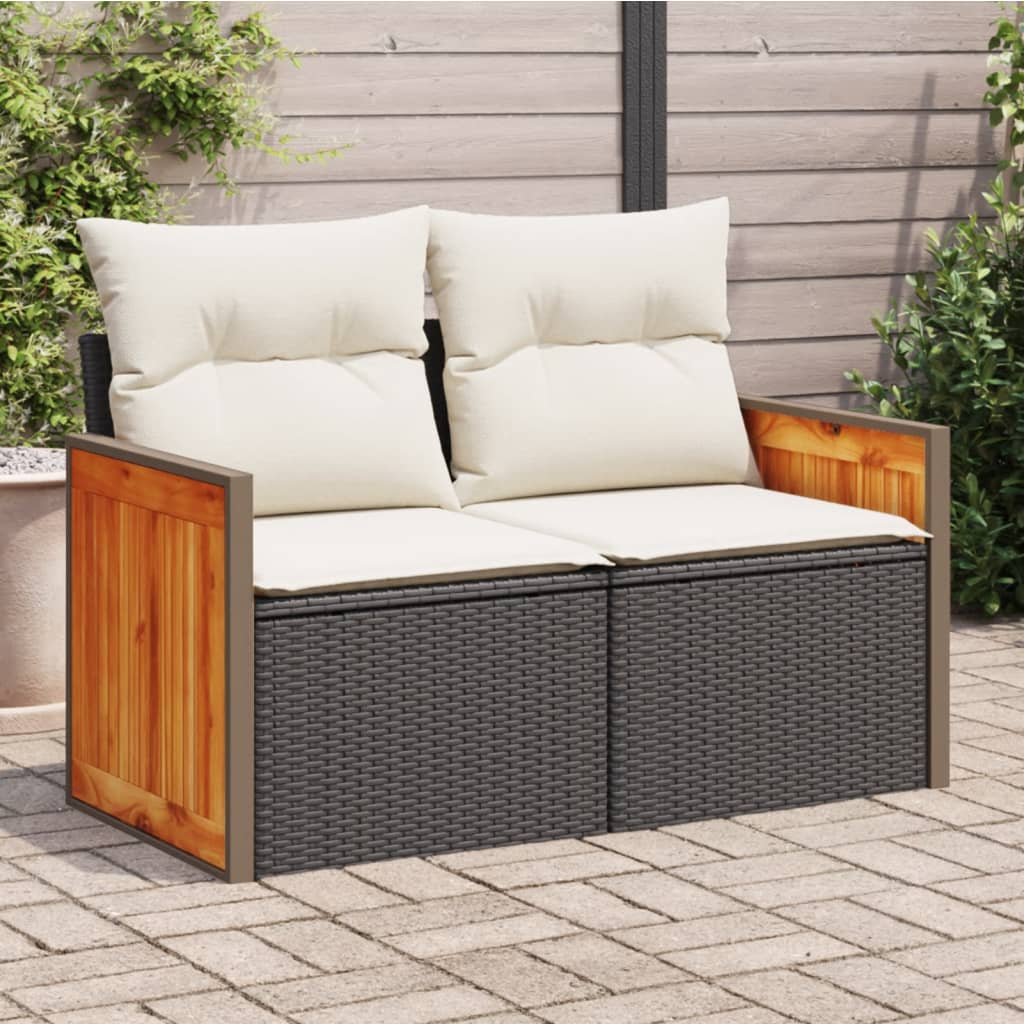 2-personers havesofa med hynder polyrattan sort billede