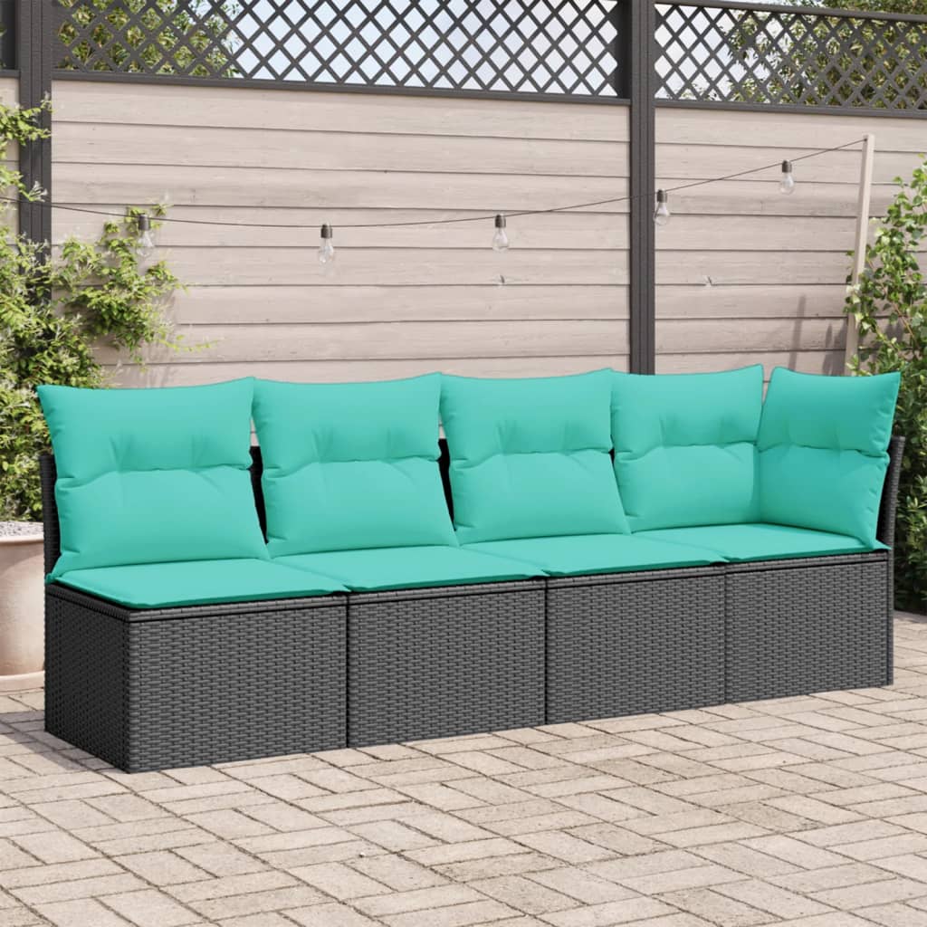 4-personers havesofa med hynder polyrattan sort