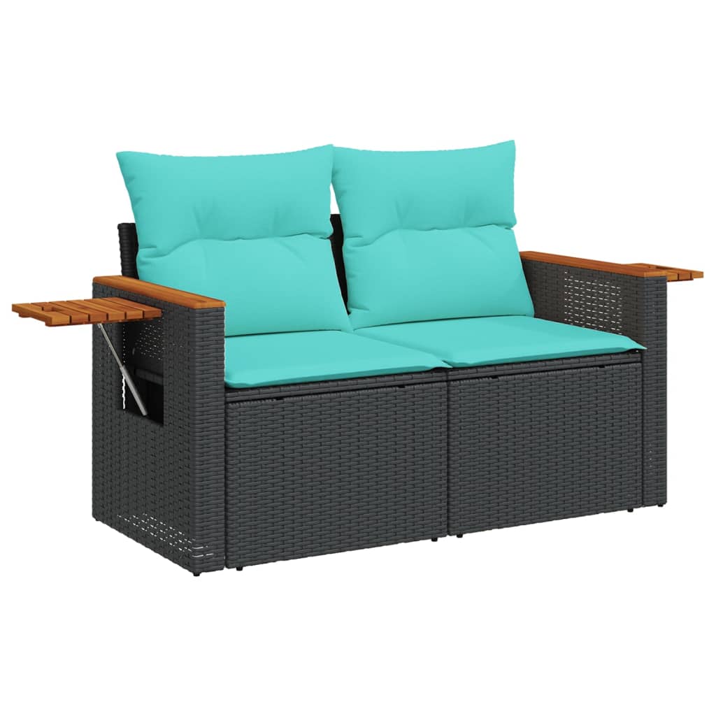 havesofa med hynder 2-personers sort polyrattan
