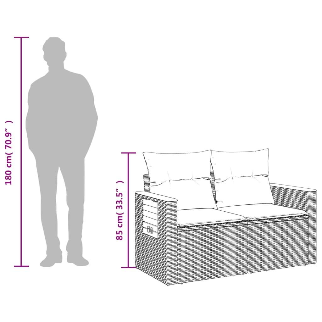havesofa med hynder 2-personers sort polyrattan