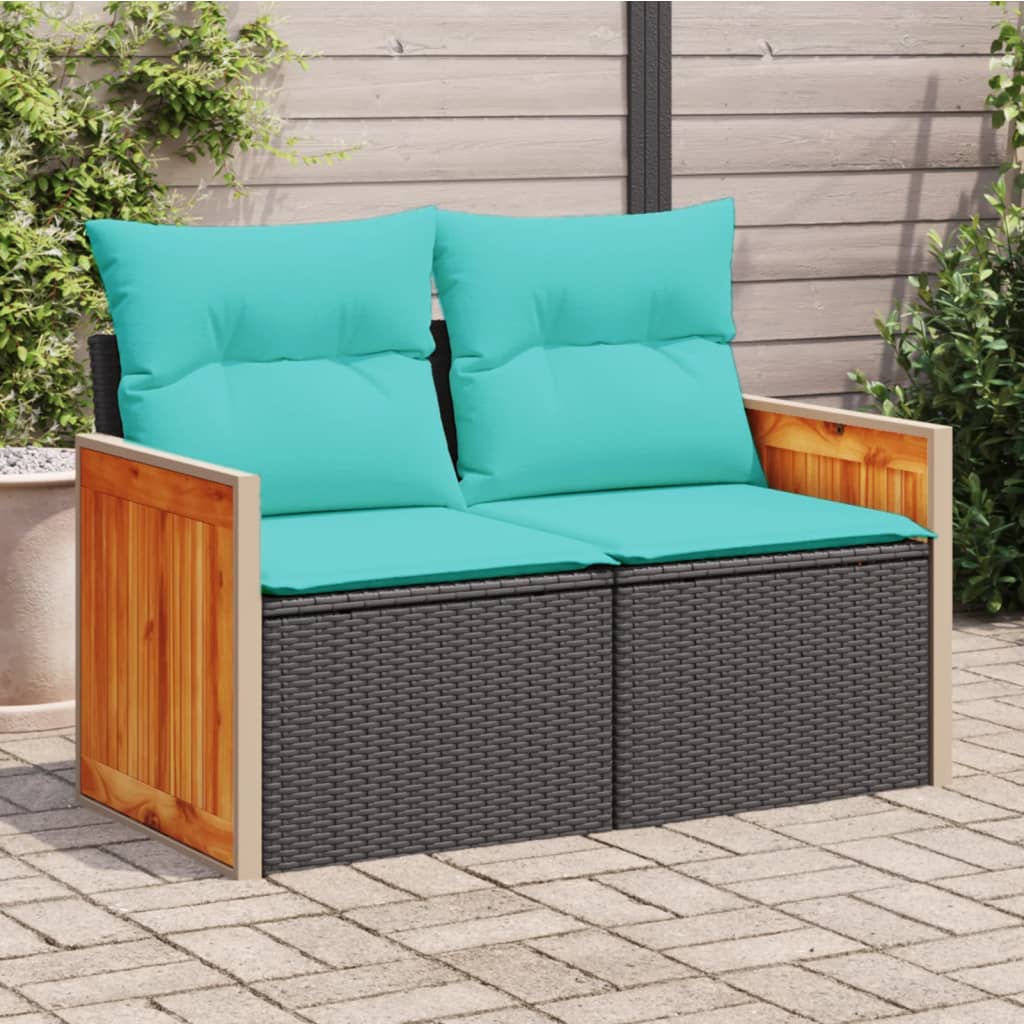 havesofa med hynder 2-personers sort polyrattan billede