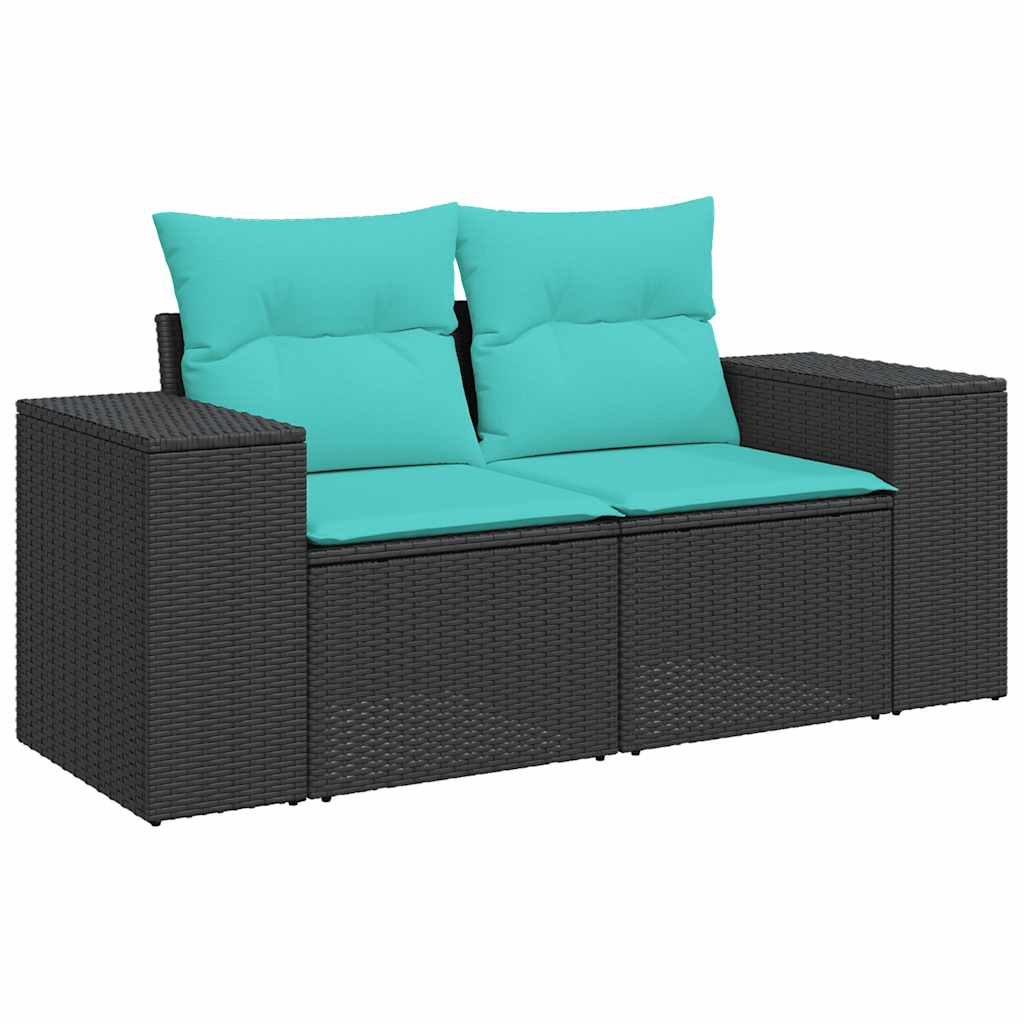 2-personers havesofa med hynder polyrattan sort