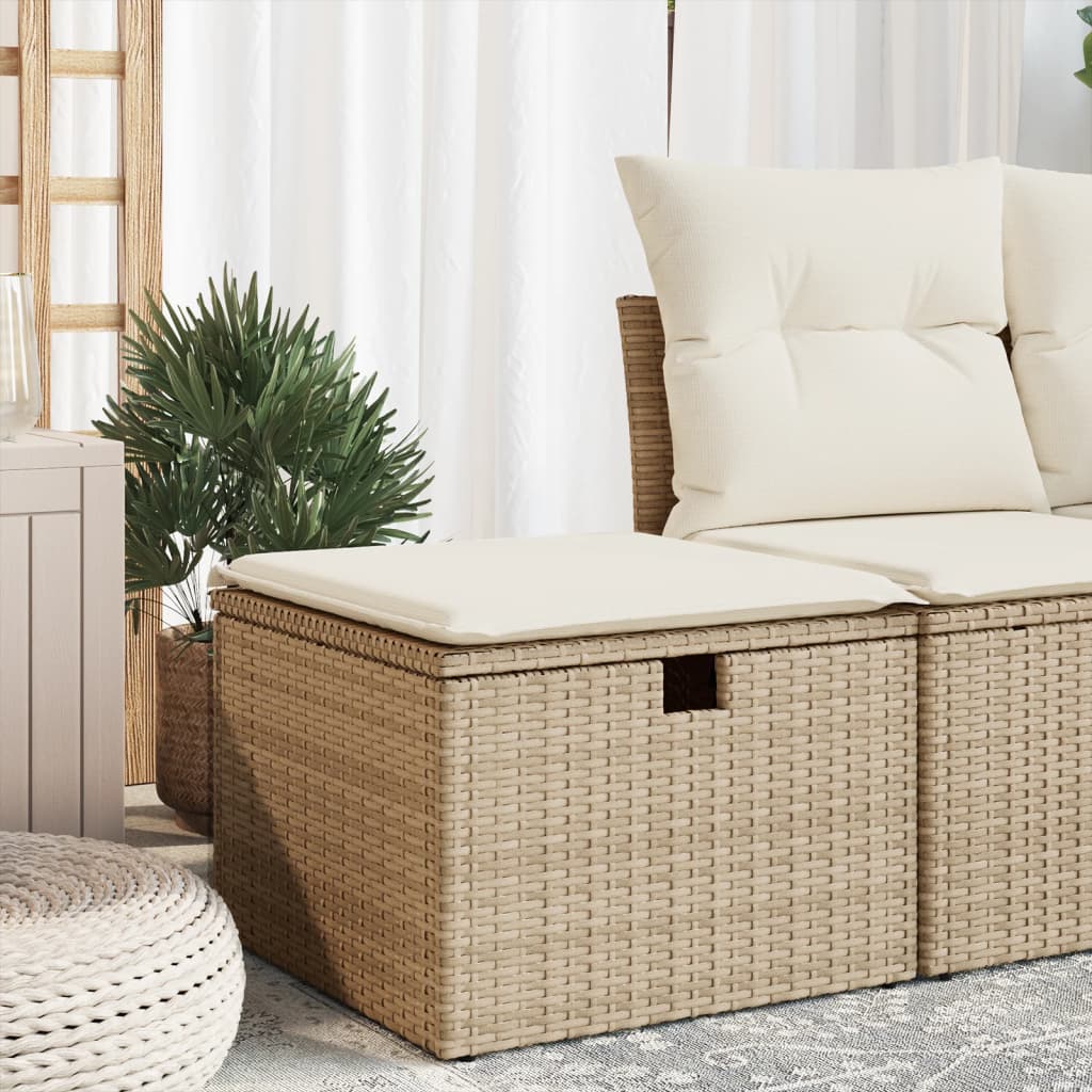 haveskammel med hynde 55x55x37 cm polyrattan beige billede