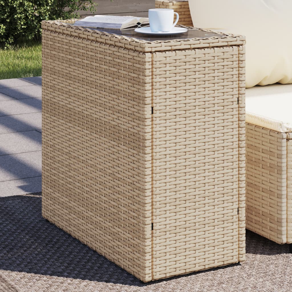 havebord med glastop 58x27,5x55 cm polyrattan beige billede