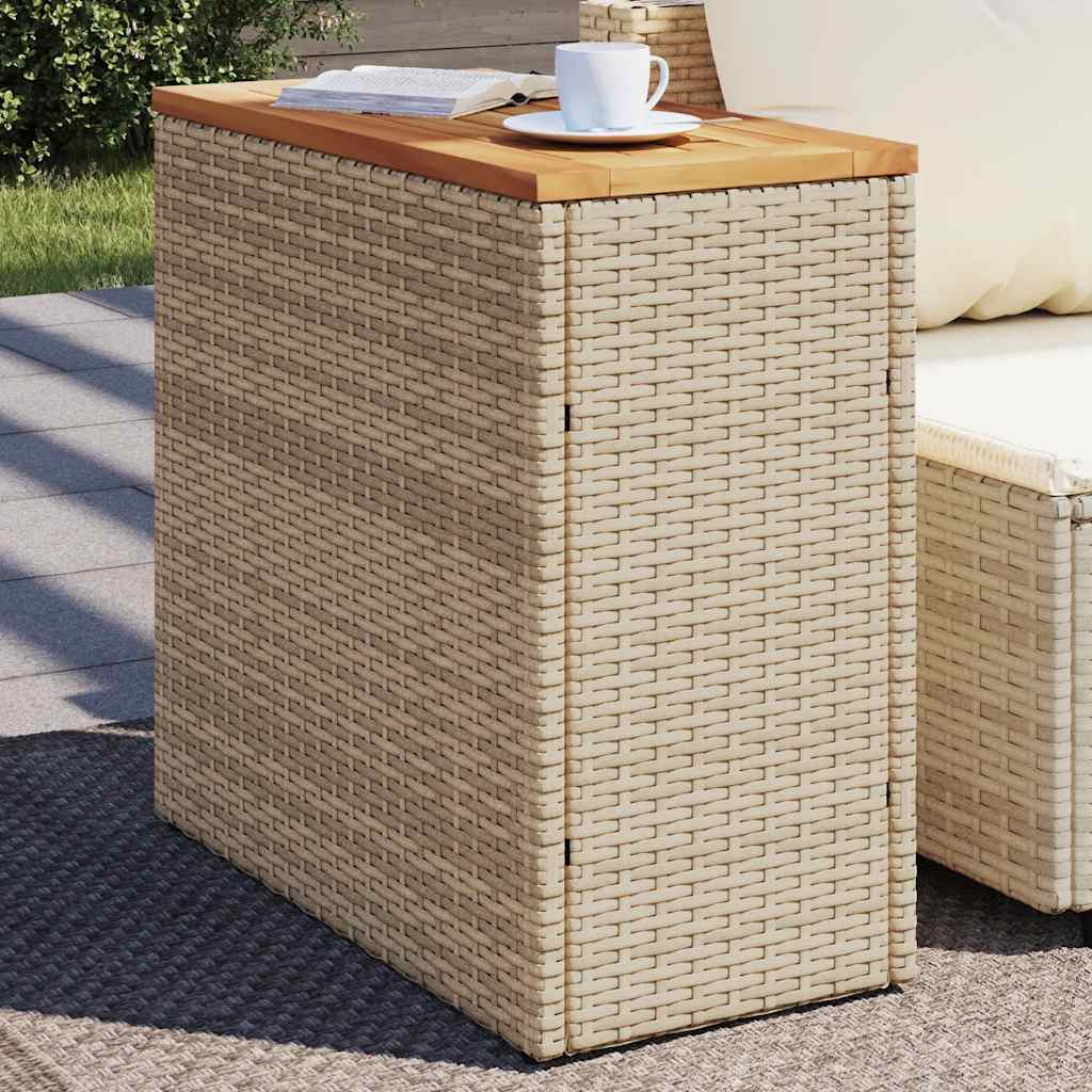havebord med trætop 58x27,5x55 cm polyrattan beige billede