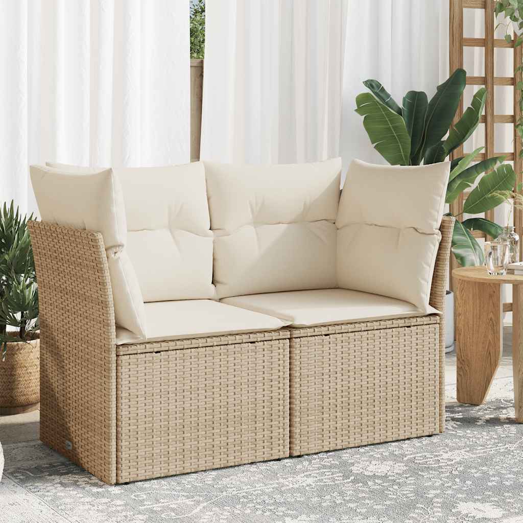 2-personers havesofa med hynder polyrattan beige billede