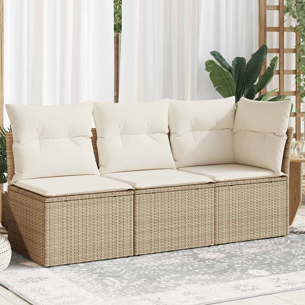 Havestol Med Hynder Uden Armlæn Polyrattan - Beige / hjørnedel 2x midterdel